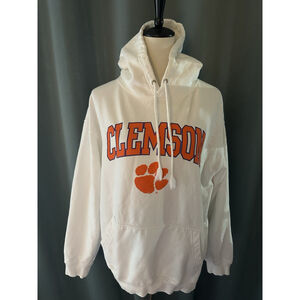 Clemson Tigers Hoodie Large White Orange Paw Pullover Sweatshirt NCAA